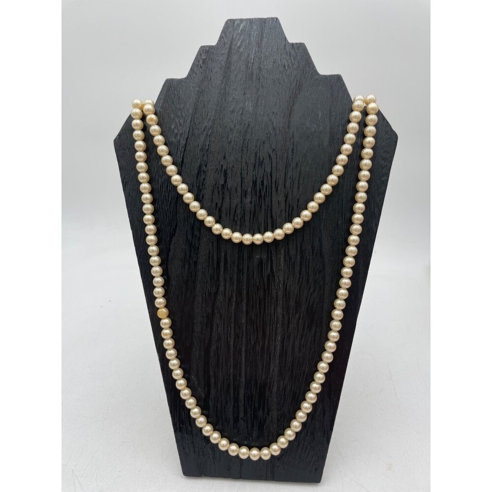 Vintage Faux Pearl Necklace Intricate Clasp 26"